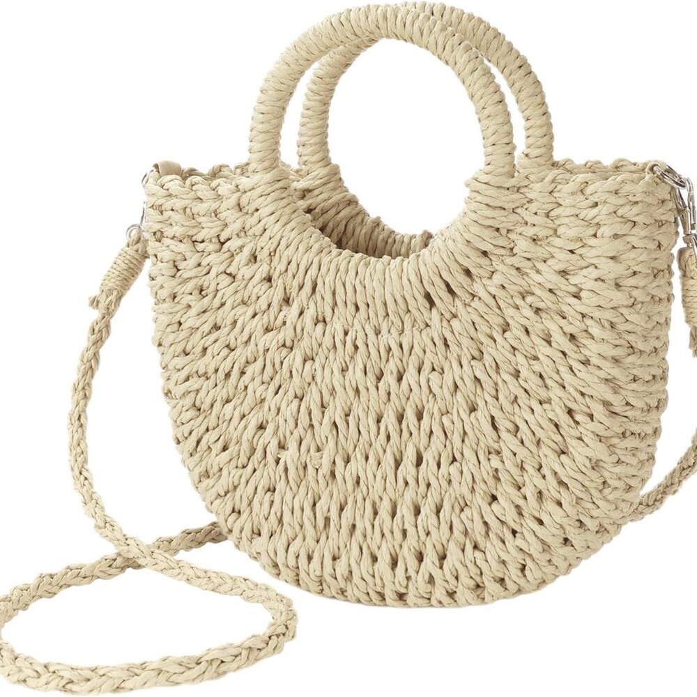 Womens Straw Beach Bag Woven Crossbody Shoulder Bags Top Handle Satchel Handbag
